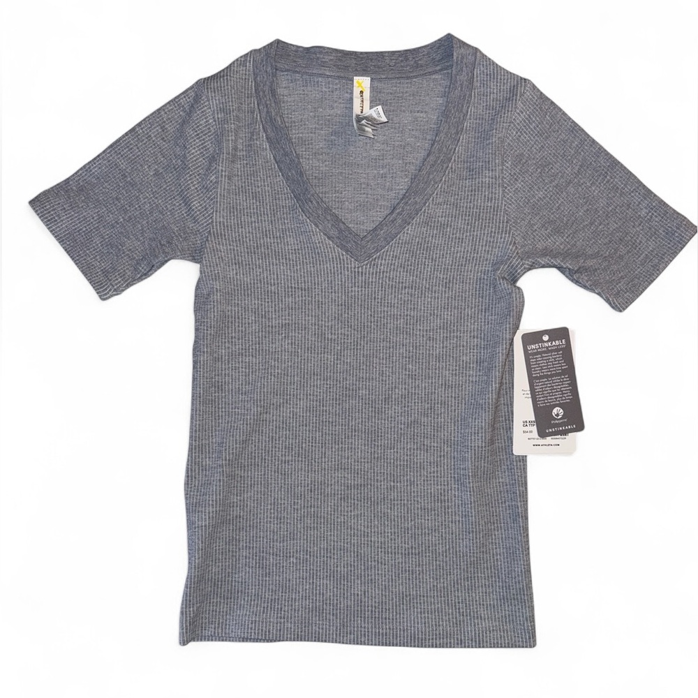 Womens Athleta Unstinkable V Neck Ribbed Tee Size XXS NWT